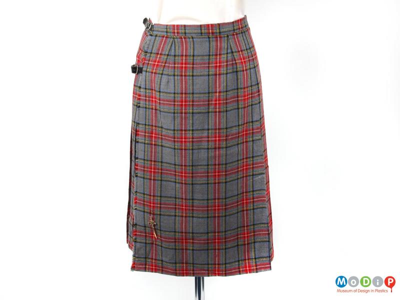 Front view of a skirt showing the small kilt pin.
