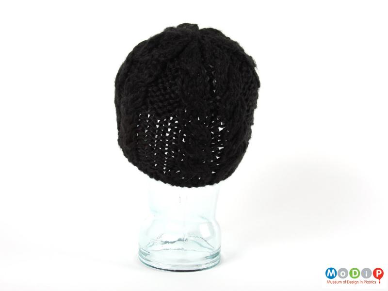 Rear view of a hat showing the beanie shape.