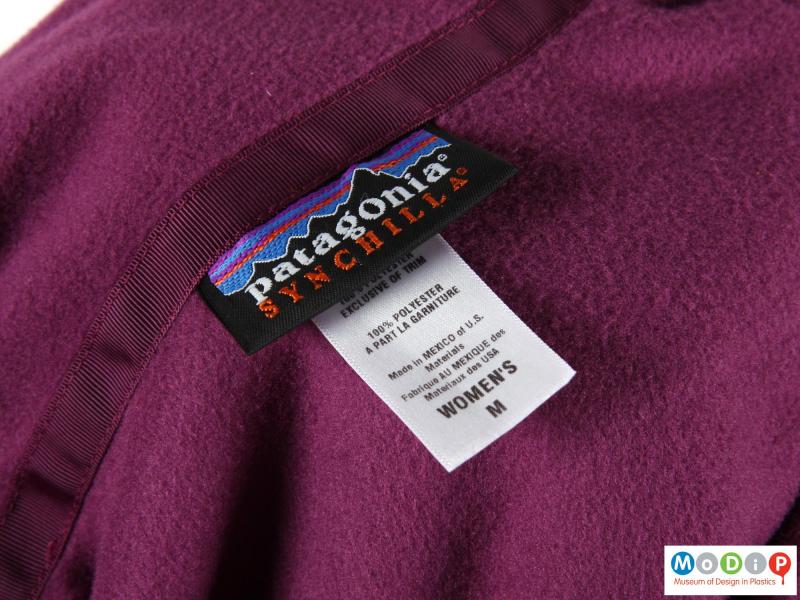 Close view of a fleece showing the label.
