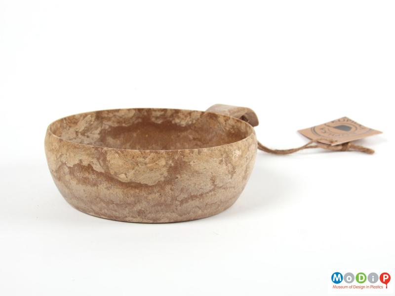 Side view of a bowl showing the mottled material.