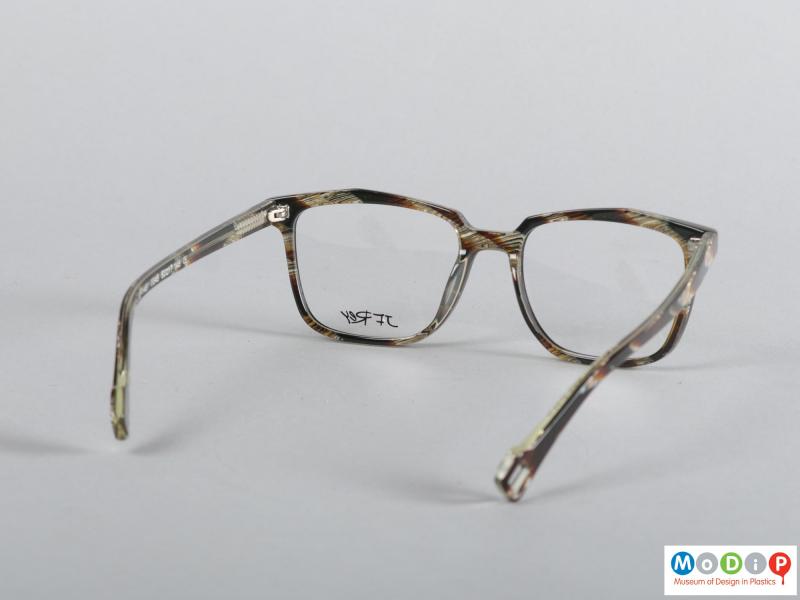 Rear view of a pair of glasses showing the pattern rear of the frame.