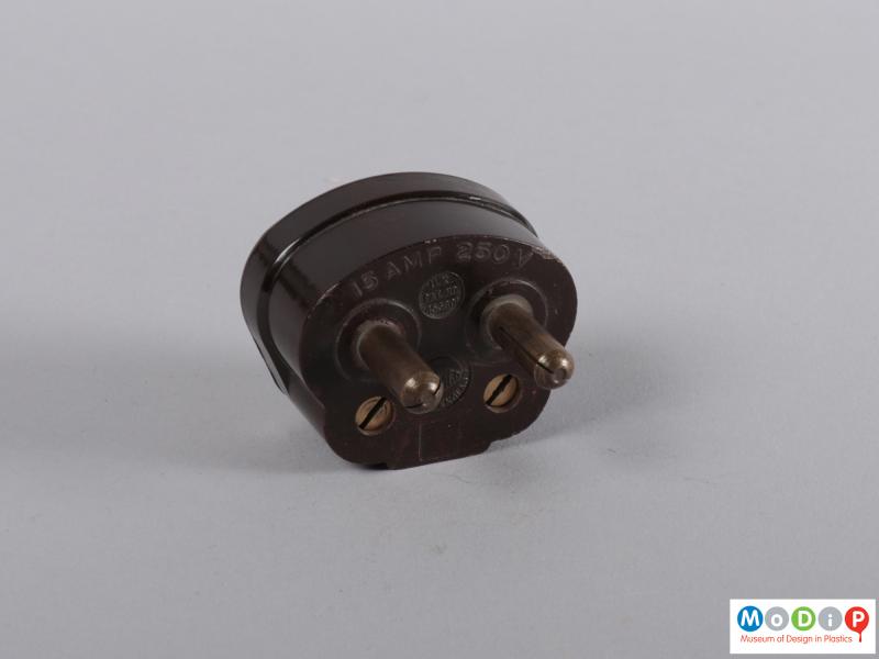Rear view of a plug showing the two pins.