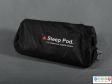 Side view of a sleep pod showing the carrying bag.