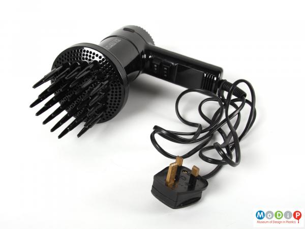 Side view of a hairdryer showing the air diffuser.