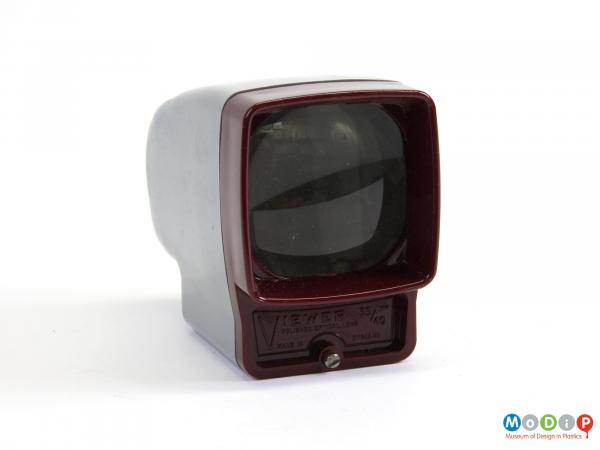 Front view of a slide viewer showing the viewing screen.