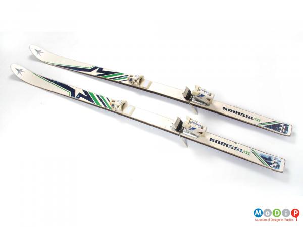 Top view of a pair of Kneissl skis showing the full length of the skis.