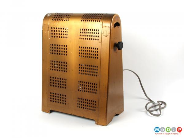Front view of an electric heater showing the regular ventilation grid.