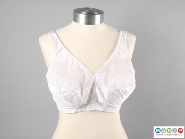 Front view of a bra showing the wide shoulder straps.