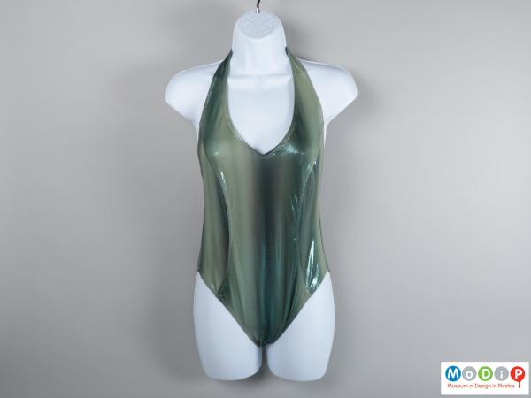 Front view of a swimming suit showing the halter neck.