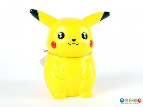 Front view of a Pikachu money box showing the facial features.