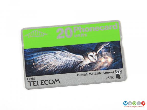 Front view of a BT phonecard showing the upper surface of the card.
