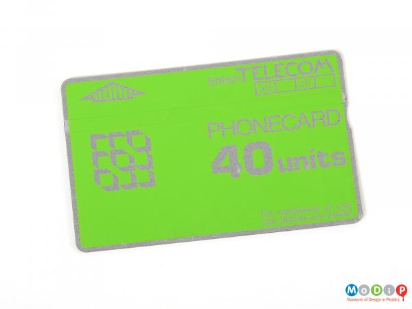 Front view of a BT phonecard showing the upper surface of the card.