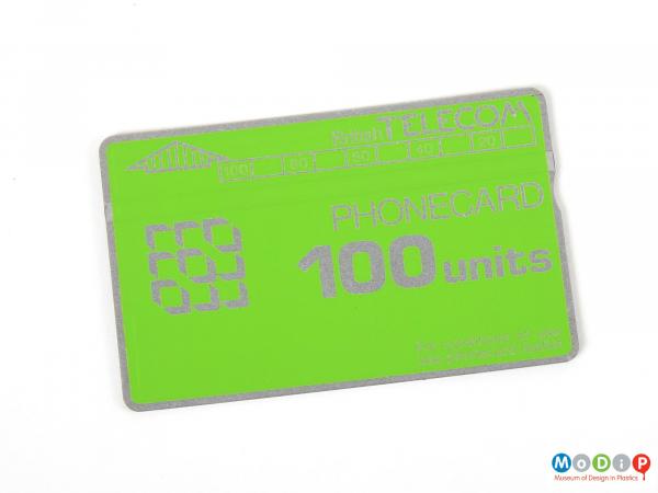 Front view of a BT phonecard showing the upper surface of the card.