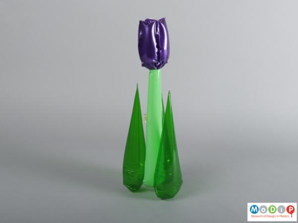 Side view of an inflatable tulip showing it upright and inflated.