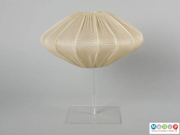 Side view of a lampshade showing the squat shape.