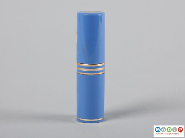 Side view of a lipstick case showing the cylindrical shape.