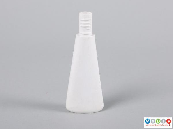 Front view of a bottle showing the tapered shape.