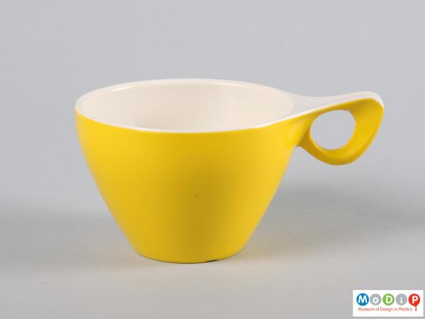 Side view of a cup showing the elegant handle.