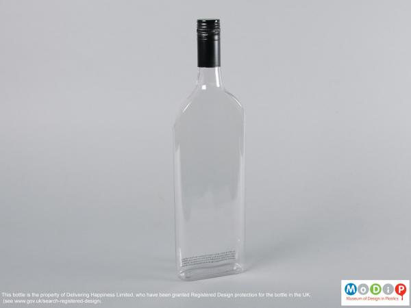 Front view of a bottle showing the rectangular shape.