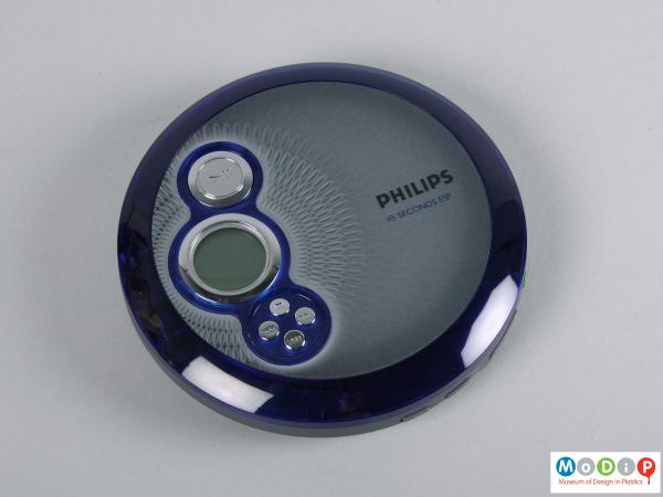 Top view of a CD player showing the circular shape.