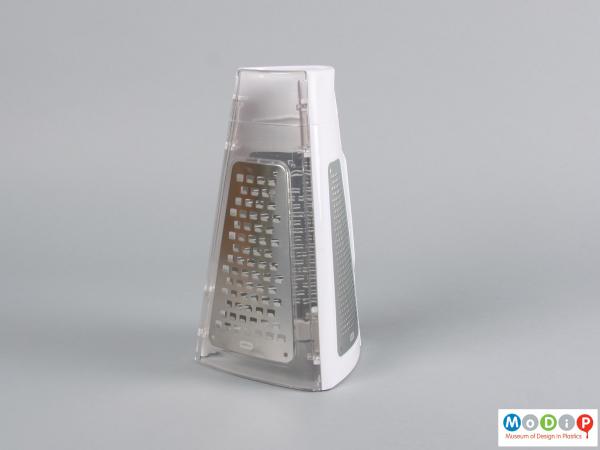 Side view of a grater showing the triangular shape.