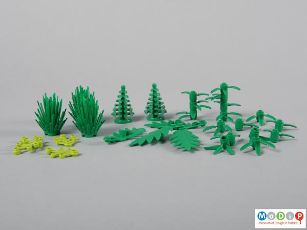 Side view of a Lego set showing all the plants.