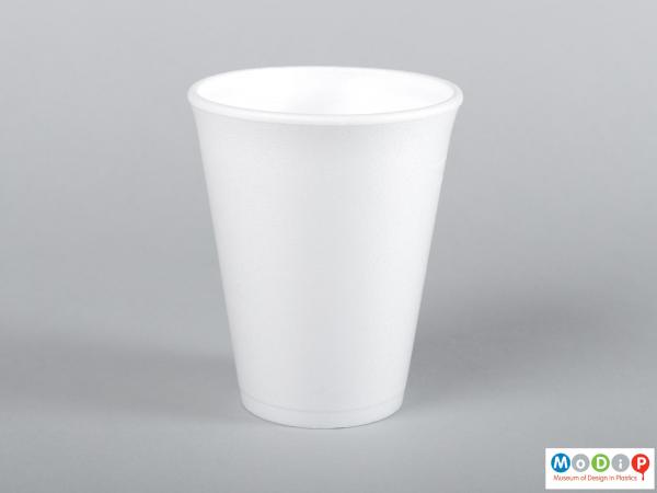 Side view of a disposable beaker showing the tapered sides.