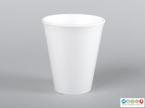 Side view of a disposable beaker showing the tapered sides.