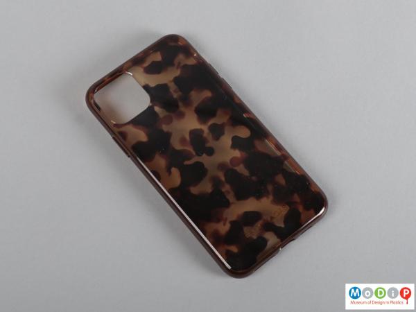 Top view of a phone case showing the tortoiseshell patterning.