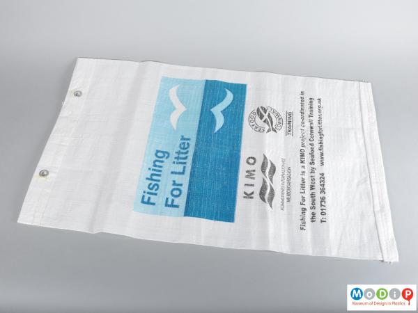 Front view of a litter sack showing the printed information.