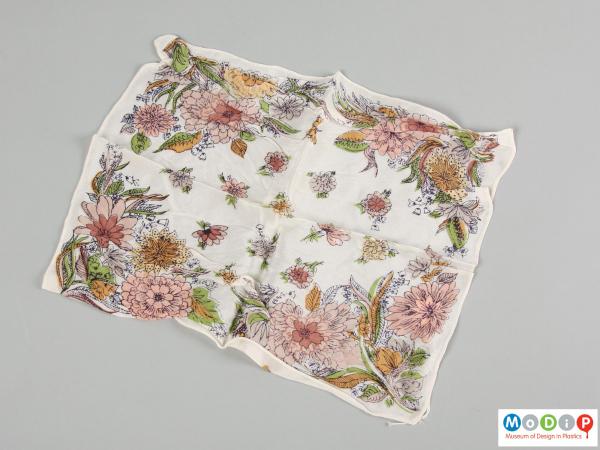 Front view of a handkerchief showing the printed pattern.