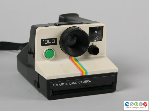 Front view of a camera showing the white front section.