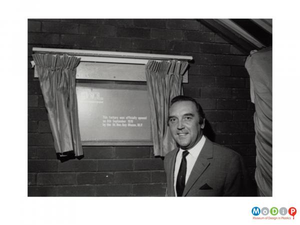 Scanned image showing a mayoral visit to a factory.