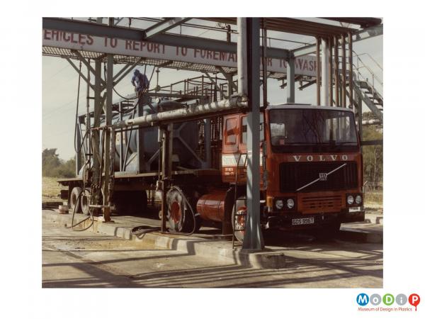 Scanned image showing a Volvo tanker.