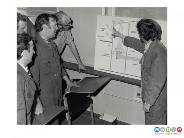 Scanned image showing a group of men undergoing training.