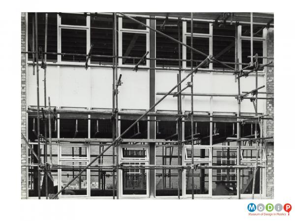 Scanned image showing building works.