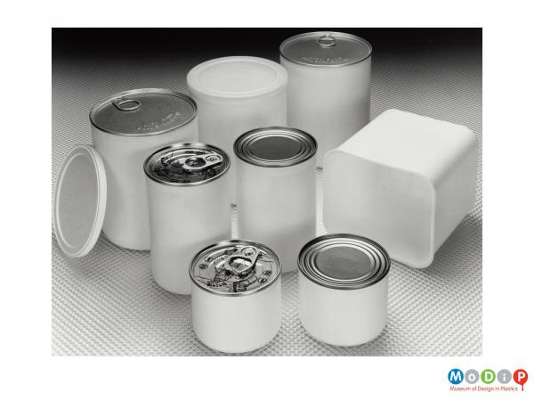 Scanned image showing a range of plastic containers.