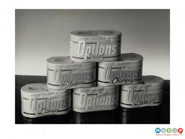 Scanned image showing a range of toilet roll packaging.