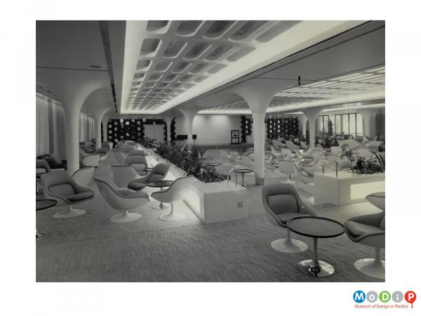 Scanned image showing an interior view of the QE2 ocean liner.