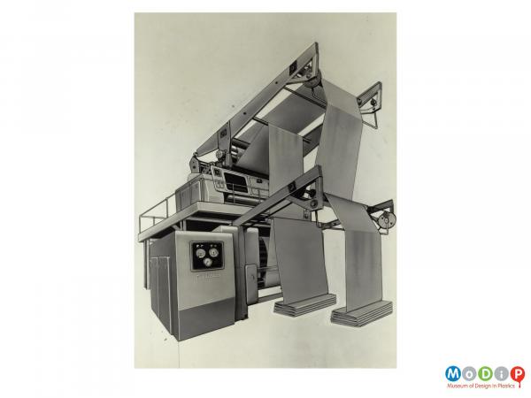 Scanned image showing saftey rails around a machine.