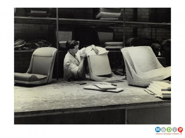 Scanned image showing the construction of seats for a sports car.