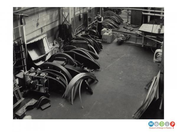 Scanned image showing the construction of a helicopter part.