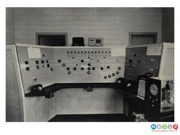 Scanned image showing a control desk.