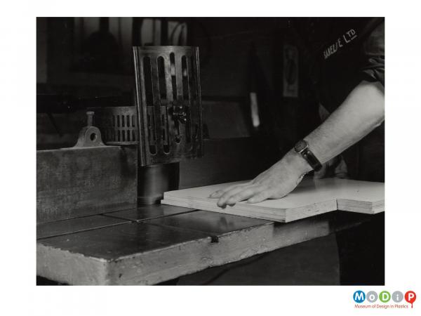 Scanned image showing a mounted shaping tool.