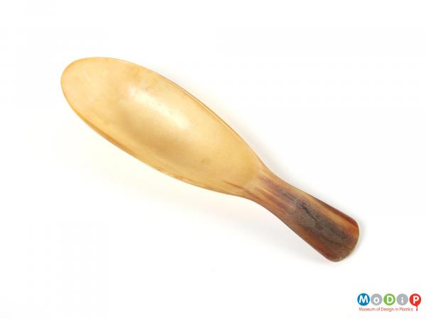 Top view of a spoon showing the bowl and handle.