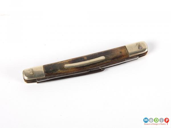 Side view of a penknife showing the silver mounts.