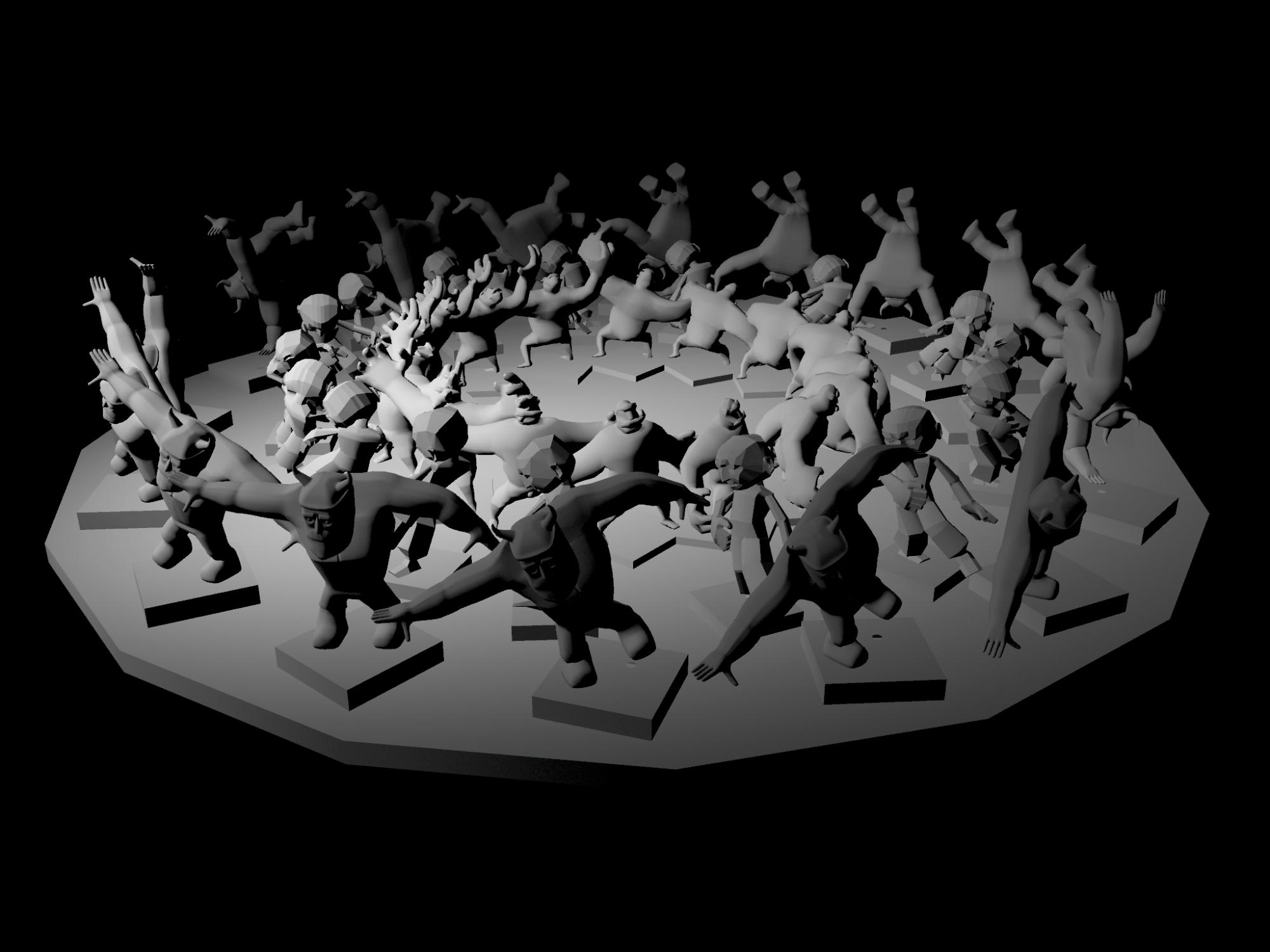 Screen capture of virtual zoetrope with additional character animations from Joe Derrick and Sam Elphick