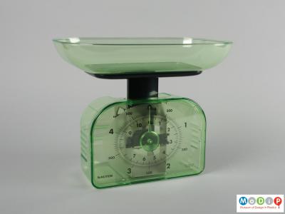 Front view of a kitchen scale showing the dial face.