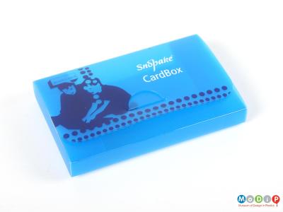 Top view of a business card holder showing the box folded into shape.