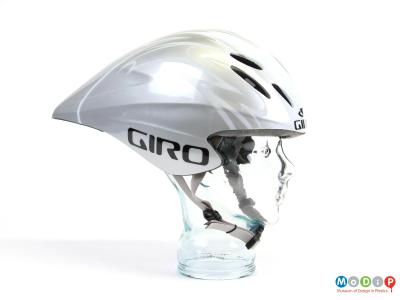 Side view of an aero helmet showing the smooth shape.